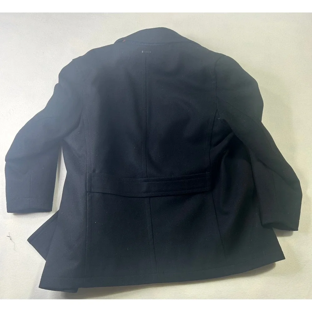 Michael Kors Mens Black Wool Blend Pea Coat Orange Lining Large Anchor Buttons